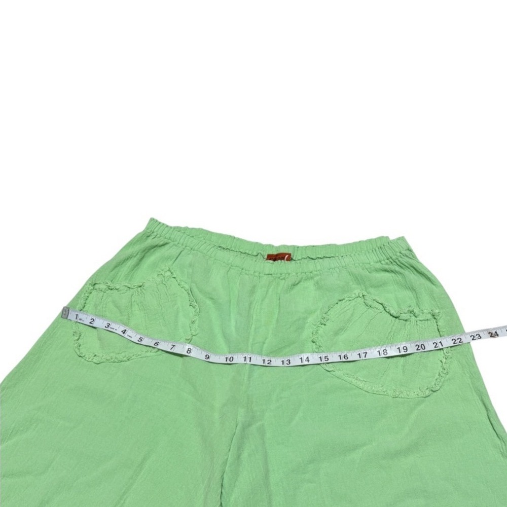 Green Cotton Gauze Balloon Pants Wide Leg Boho Lagenlook Elastic Waist Size L - Picture 4 of 10